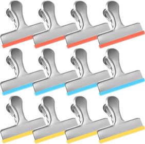 12 Small Pack Stainless Steel Chip Bag Clips Covered with Silicone - NO More Sharp Edges - Color Coded for Food Bags - Air Tight Seal